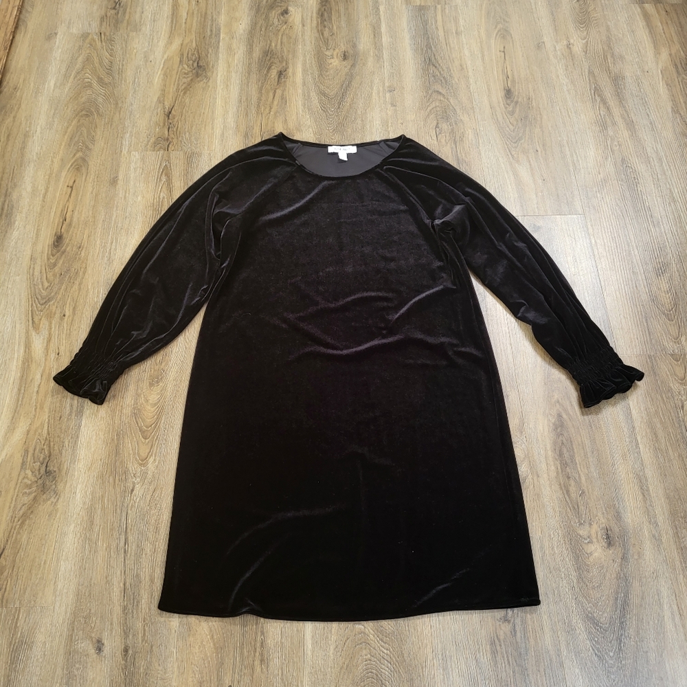 Nine West Women's Velvet Black Dress Small Cocktail Party Long Sleeve Classic